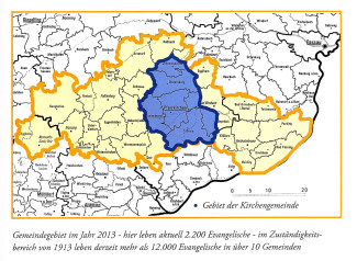 Die damalige Kirchengemeinde Pfarrkirchen im Vergleich zur heutigen Fläche derselben