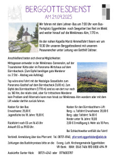 Plakat mit Bildern der Mariä-Himelfahrt-Kapelle und des Panorama-Gasthof auf dem Dürrnbacheck